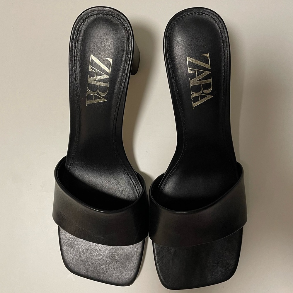 ZARA Block Heel Leather Sandals Size 9